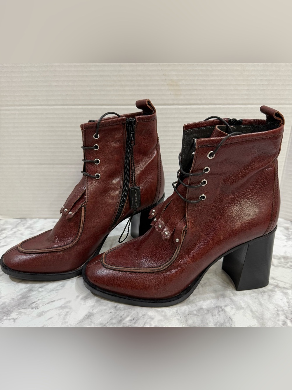 Napoleoni Burgundy Leather Lace-Up kiltie Ankle Boots made in Italy by